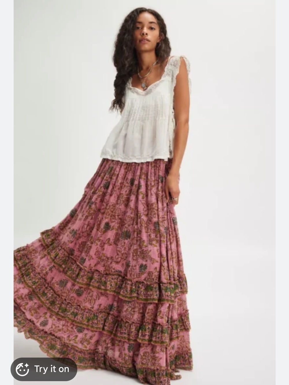 Free People FP One Brynn Tiered Ruffles Printed Maxi Skirt S